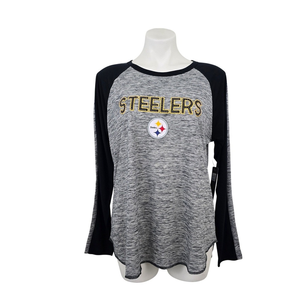 NFL Women's‎ Goals Light Weight Long Sleeve T-Shirt Steelers Gray Black XL